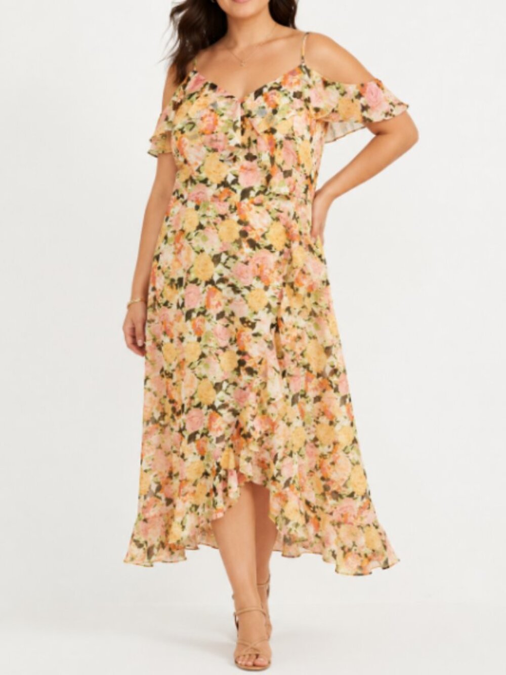NWT Maggy London Floral Chicago Cold-Shoulder Maxi Dress Pastel Pink Size 14